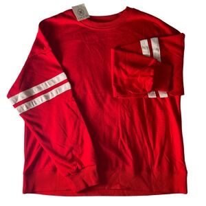 Liam & Co Red Crewneck Sweatshirt Double Stripe Sleeve Athletic Casual Women's M
